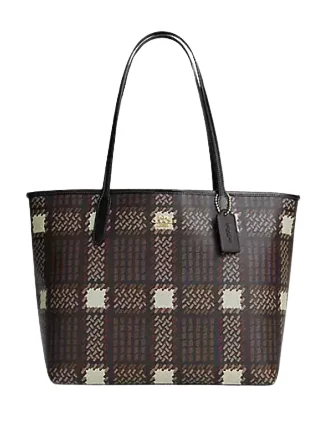 Coach City Tote With Brushed Plaid Print