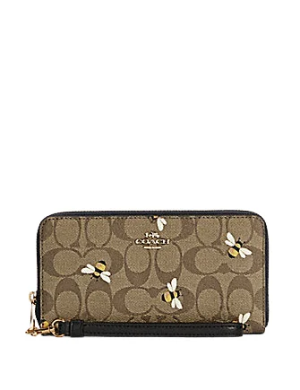 Coach Long Zip Around Wallet In Signature Canvas With Bee Print