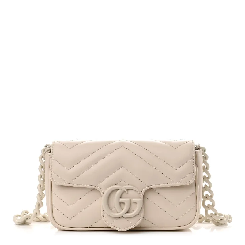 Gucci  Calfskin Matelasse Monochrome GG Marmont Chain Belt Bag Mystic White