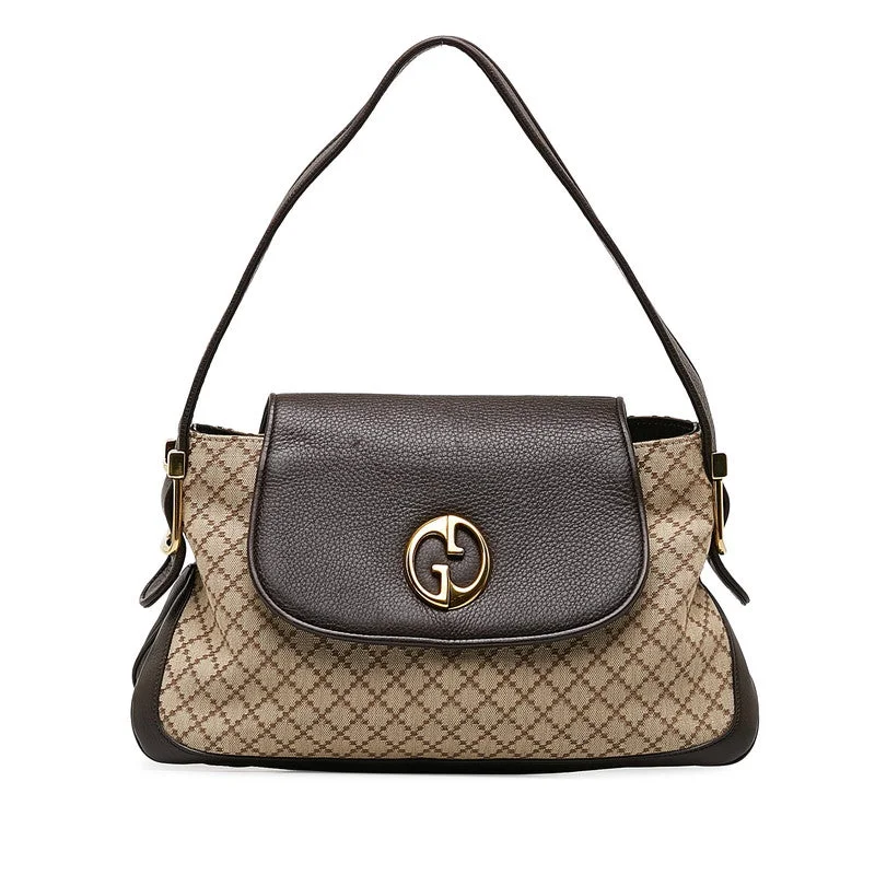 Gucci Diamante Shoulder Bag 251811 Beige Brown Canvas Leather Women's