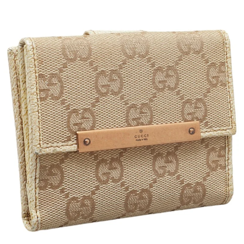 Gucci GG canvas two fed wallet compact wallet 112716 beige brown canvas leather ladies