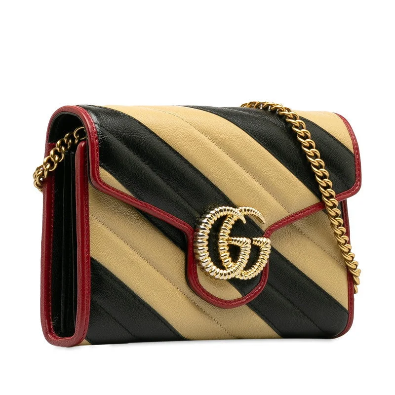 Gucci GG Marmont Chain Shelter Bag Wallet Bag 573807 Black Beige Leather  Gucci Gucci