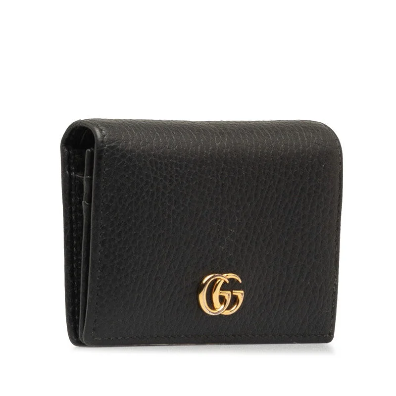 Gucci GG Marmont Double Fed Wallet Compact Wallet 456126 Black Gold Leather  Gucci