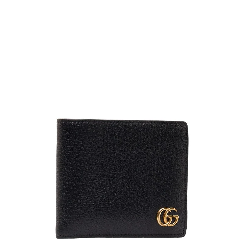 Gucci GG Marmont Double Fold Wallet 42876 Black Gold Leather  Gucci