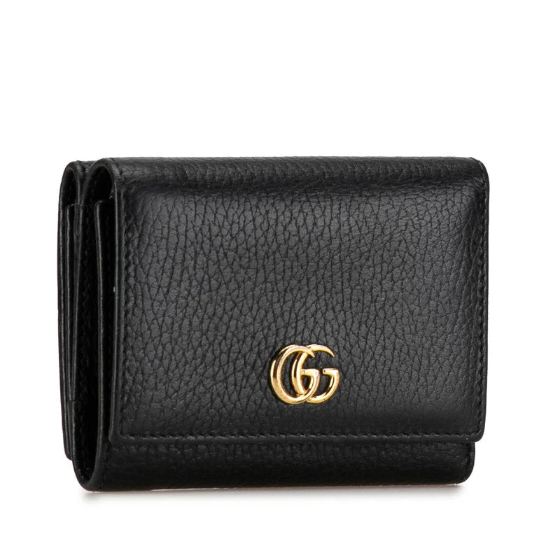 Gucci GG Marmont Double G Three Fold Wallet Compact Wallet 474746 Black Leather  Gucci