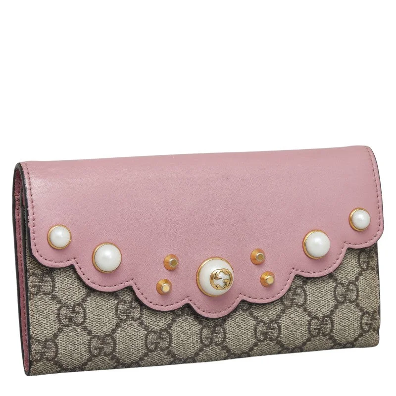 Gucci GG Spring Pearl Stands Long Wallet Continental Wallet 431474 Beige Pink PVC Leather  Gucci Gucci