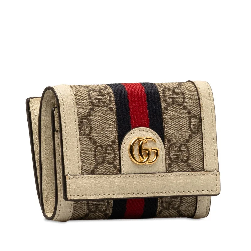 Gucci GG Supreme Ophidia Three Fold Wallet Compact Wallet 644334 Beige White PVC Leather  Gucci