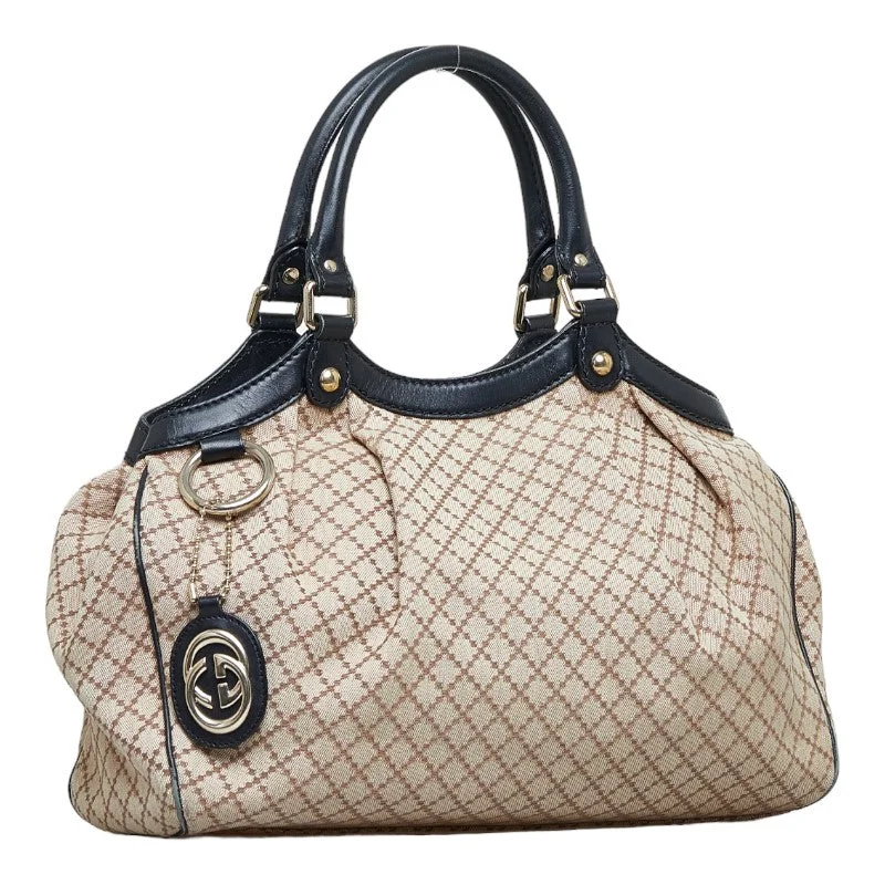 GUCCI Gucci Diamonds 211944 Handbags Canvas/Leather Beige Black Ladies Gucci