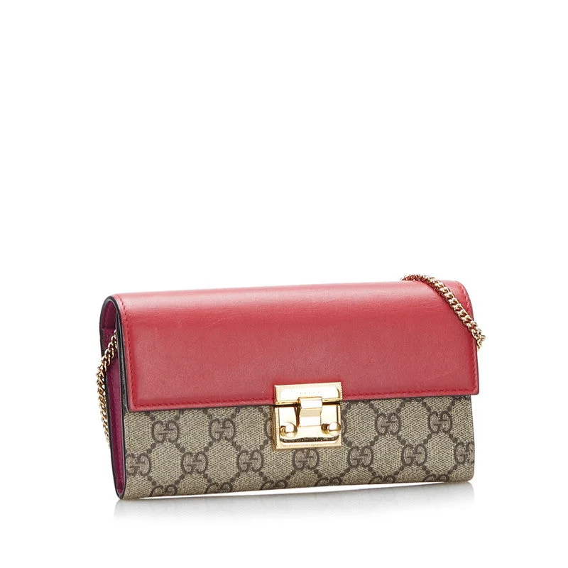 Gucci Long Wallet on Chain Monogram Brown Leather Ladies