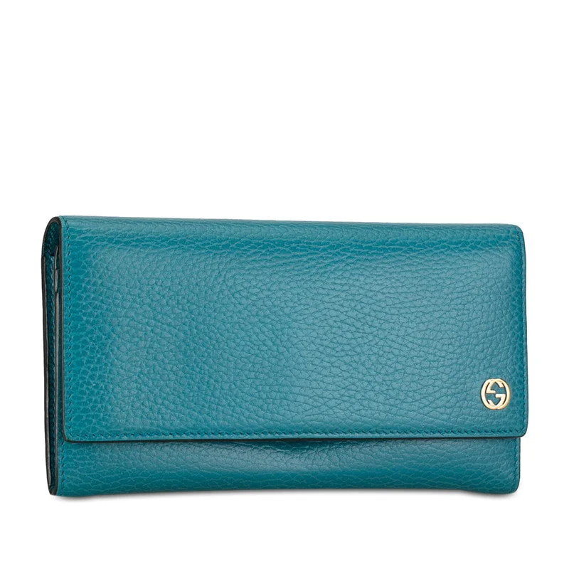 Gucci Interlocking G Long Wallet 449279 Turquoise Blue Leather  Gucci