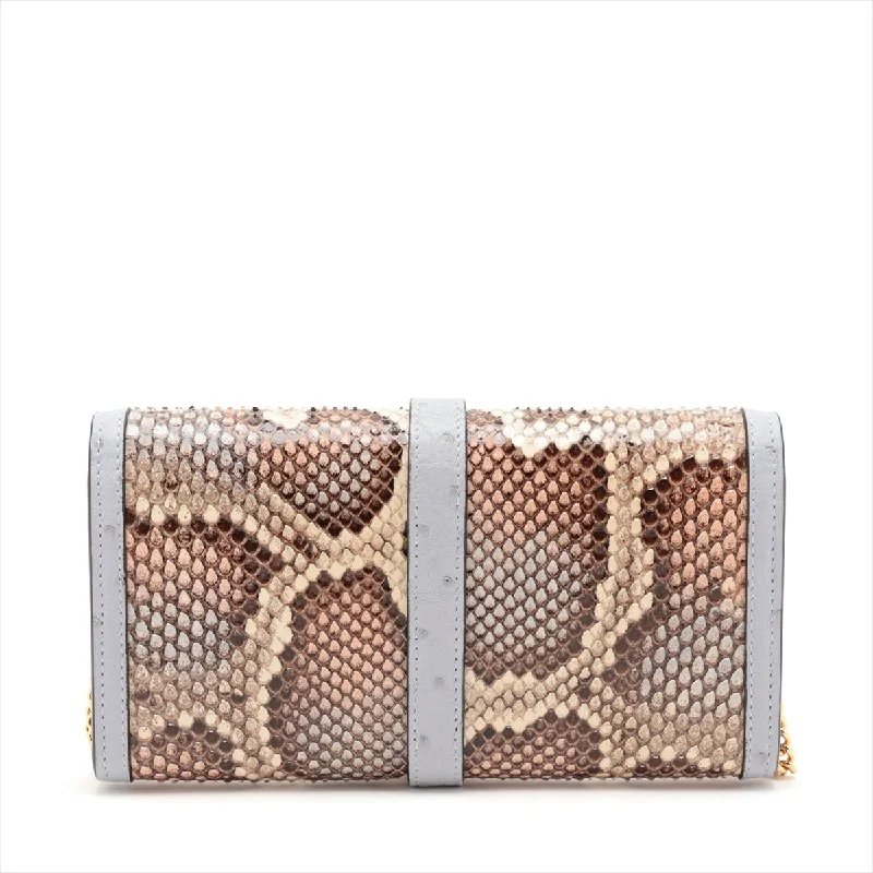 Gucci Jackie 1961 Pearson x Ostrich Chain Wallet Pearl x Beige 652681