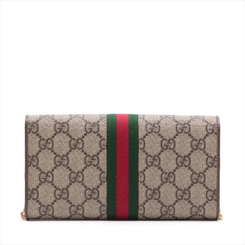 Gucci Ophidia PVC X Leather Chain Wallet Beige X Brown 546592