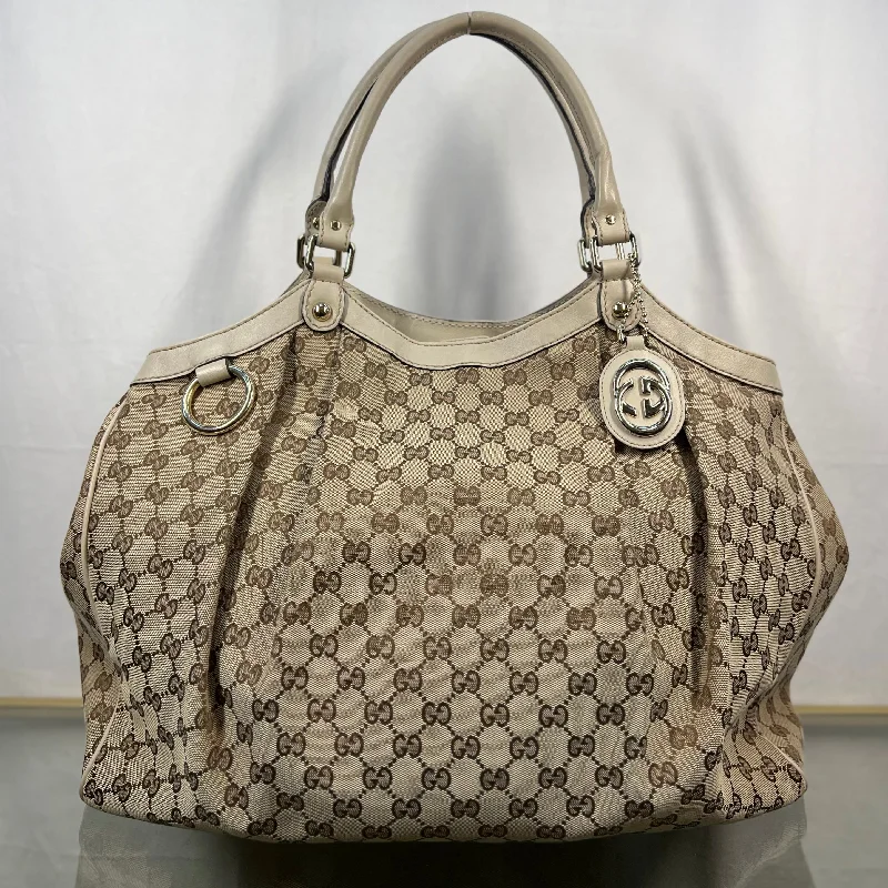 GUCCI Sukey Cream Beige GG Canvas Large Tote Bag