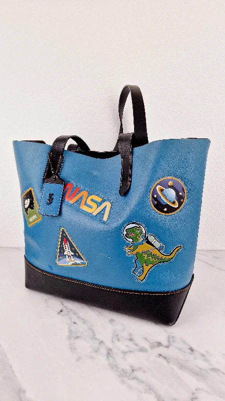 RARE Coach 1941 Gotham Tote with Space Patches Nasa Bag With Space Rexy in Blue & Black Leather Colorblock - Coach 11487