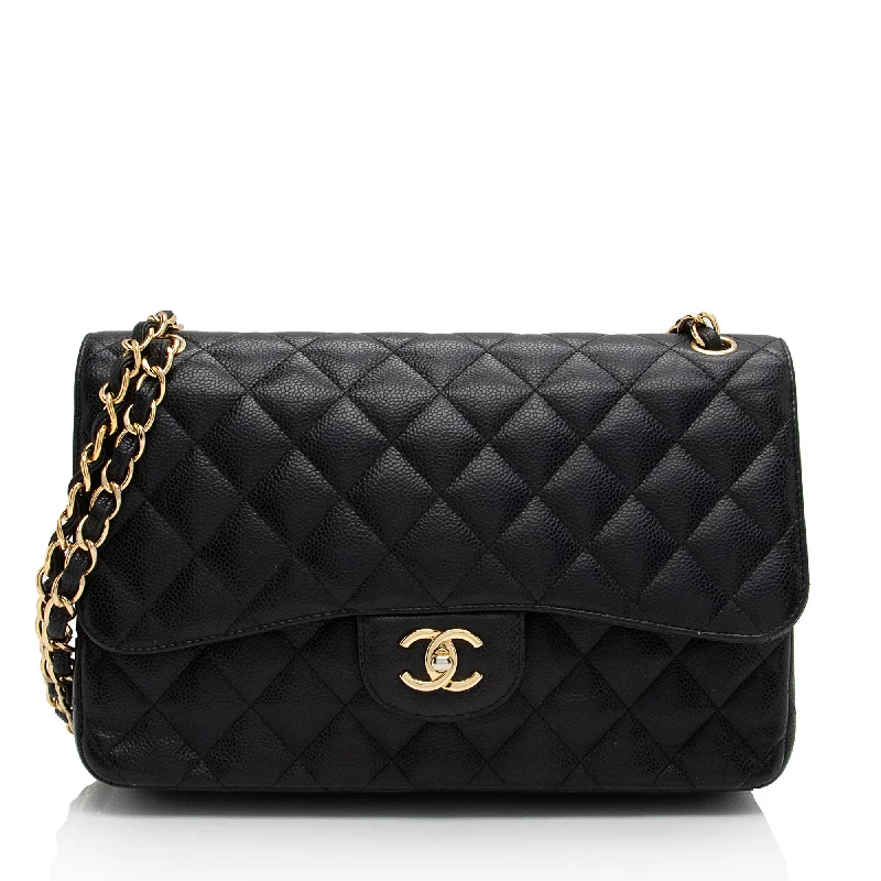 Chanel Caviar Leather Classic Jumbo Double Flap Bag (SHF-xAxzXd)