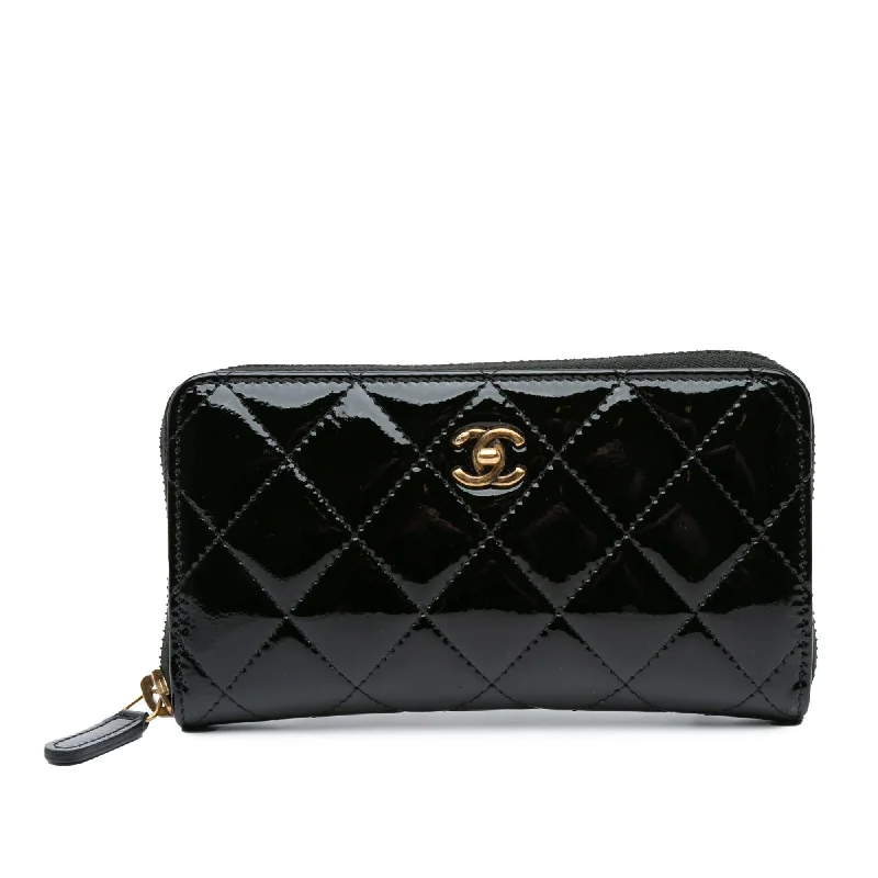 Chanel CC Quilted Patent Zip Around Long Wallet (SHG-OZKSJN)