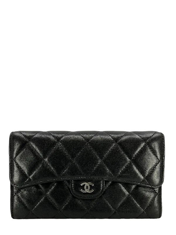 CHANEL Classic Quilted Leather Long Trifold Flap Wallet