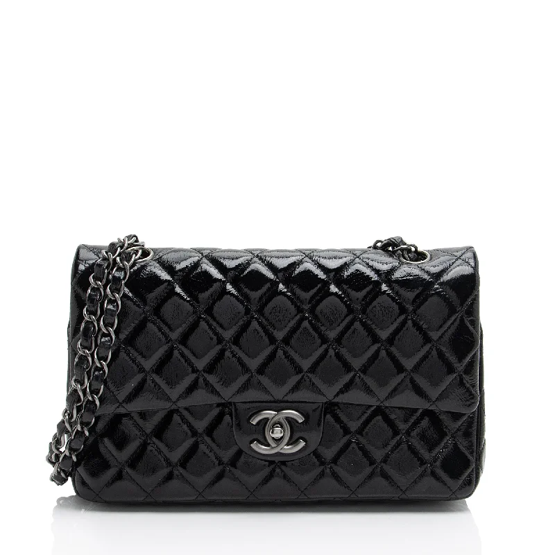 Chanel Crumpled Patent Leather Classic Medium Double Flap Bag (SHF-Bt2Jh2)