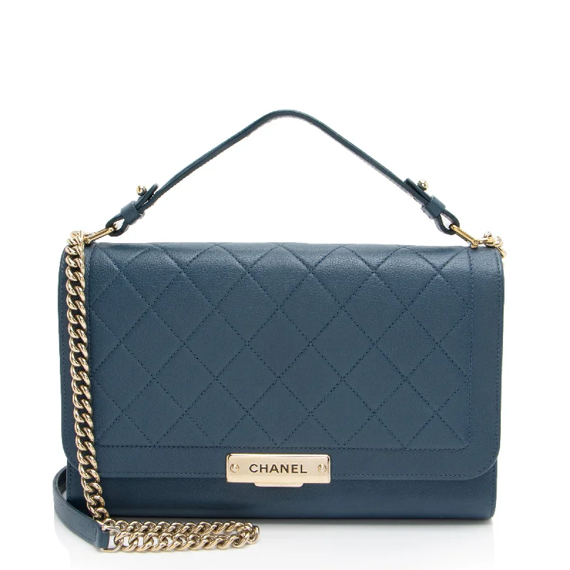 Chanel Grained Calfskin Label Click Large Shoulder Bag (SHF-vwMSPi)