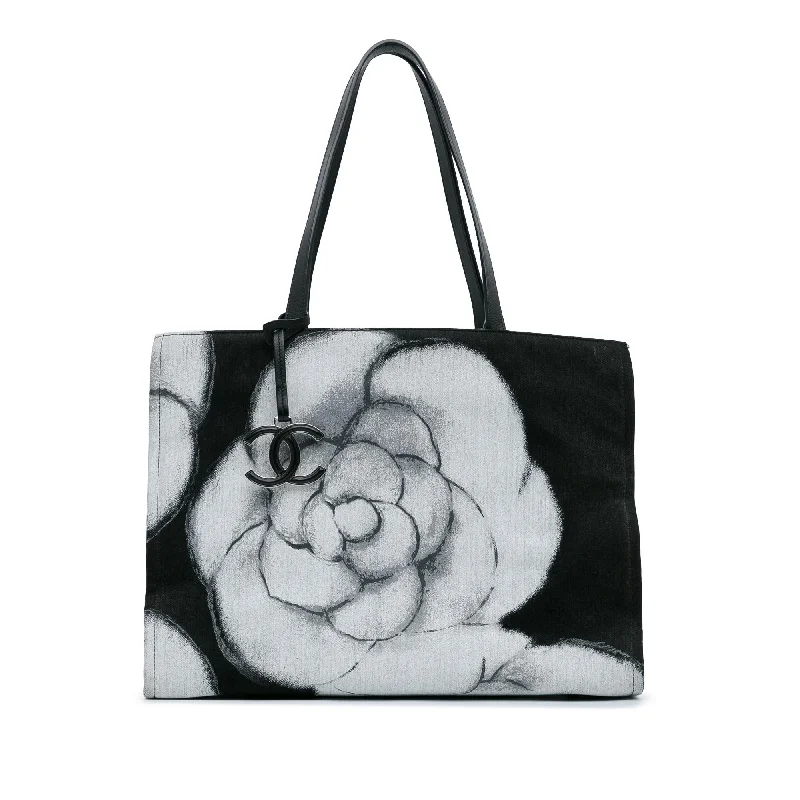 Chanel Large Camellia Printed Canvas Shopper Tote (SHG-HCaliE)