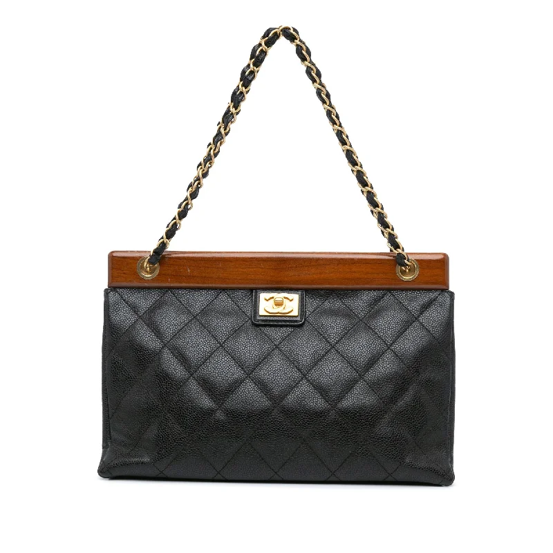 Chanel Quilted Caviar Wood Chain Shoulder Bag (SHG-mtEzPW)