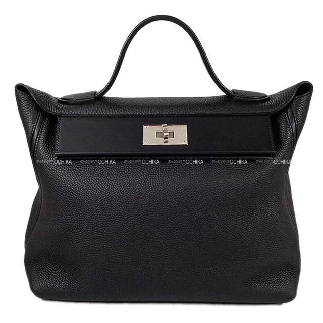 HERMES Shoulder bag Sac 24/24 35 Noir (Black) Veau Togo/Veau Swift Silver HW Stamp Z[EXCELLENT][Authentic]