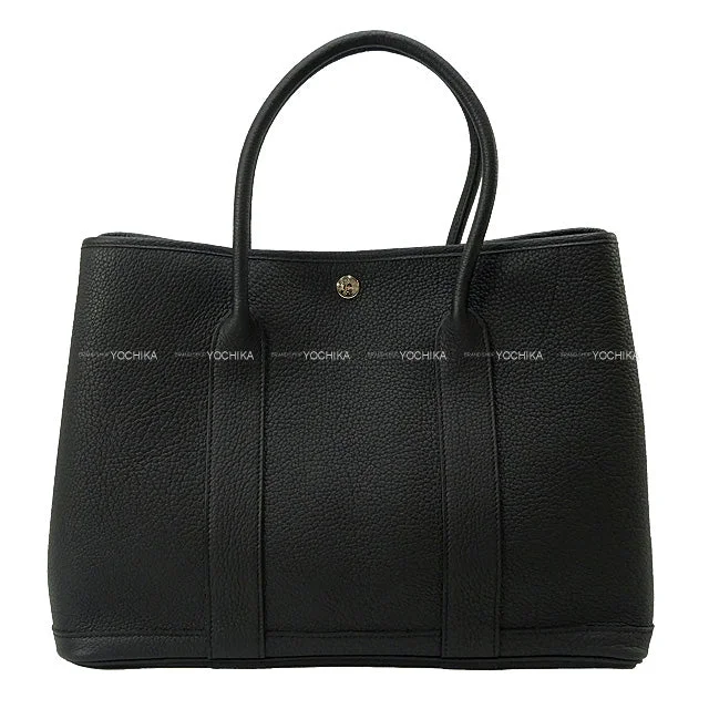 HERMES tote bag Garden Party 36 PM Noir (Black) Veau Negonda Silver HW Stamp W[EXCELLENT][Authentic]