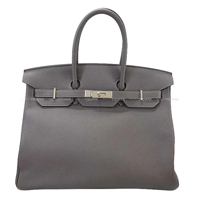 HERMES Handbag Birkin35 Gris Meyer Veau Togo Silver HW Stamp U[EXCELLENT][Authentic]