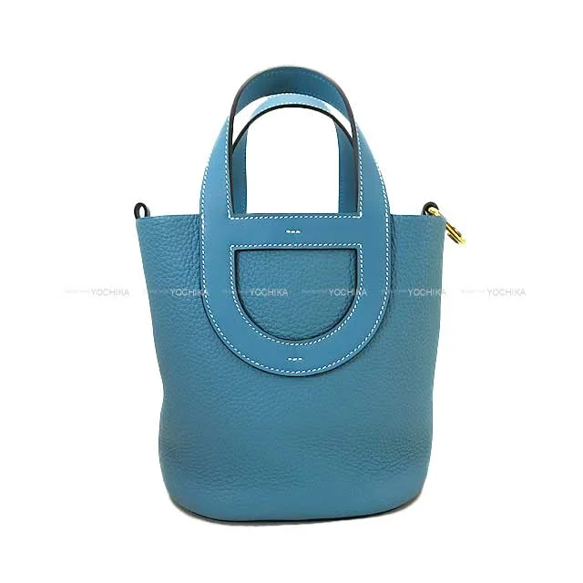 HERMES Handbag In the Loop 18 New Bleu Jean Taurillon Clemence/Veau Swift Gold HW Stamp W[BRAND NEW][Authentic]