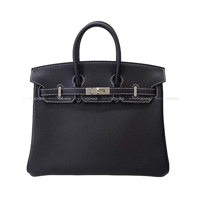 HERMES Handbag Birkin25 Special Order White stitch Noir (Black) Veau Togo Silver HW Stamp W[BRAND NEW][Authentic]