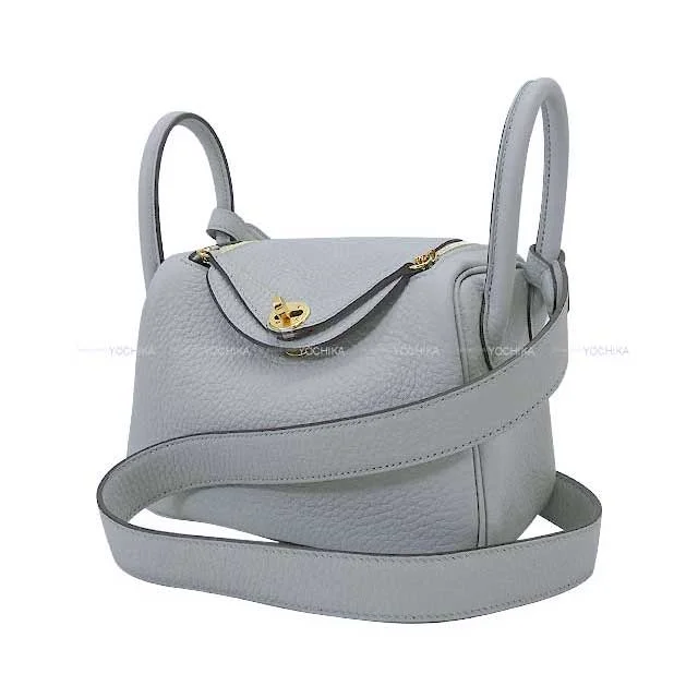 HERMES Shoulder bag Lindy 20 mini Bleu Glacier Taurillon Clemence Gold HW Stamp W[BRAND NEW][Authentic]