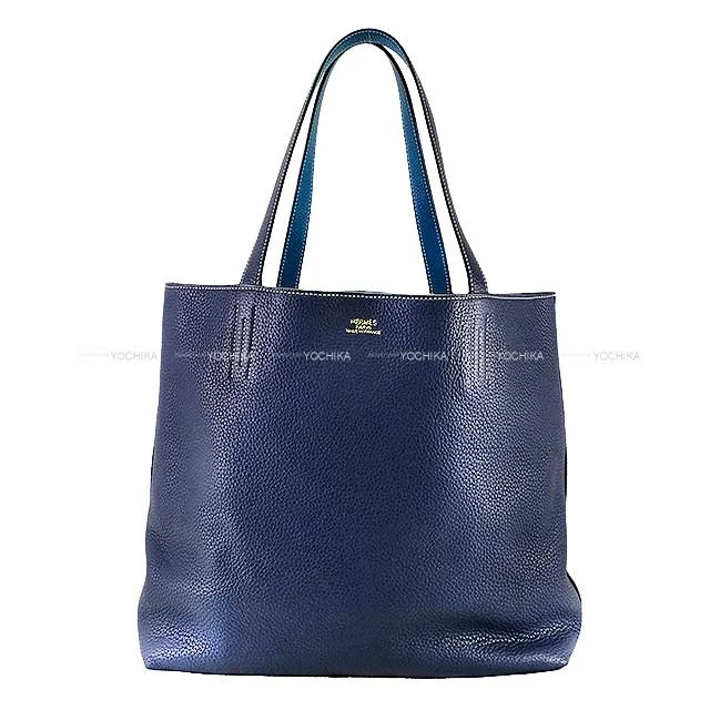 [Pre-loved] HERMES tote bag Double Sens 45 Bleu Saphir/Bleu Izmir Taurillon Clemence Stamp □Q[LIKE NEW][Authentic]