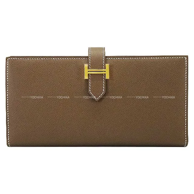 HERMES long wallet Bearn Soufflet Etoupe Veau madame Gold HW Stamp W[BRAND NEW][Authentic]