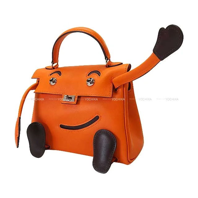 HERMES Handbag Kelly Doll Quelle Idole Orange Veau Gulliver Silver HW Stamp □D[EXCELLENT][Authentic]