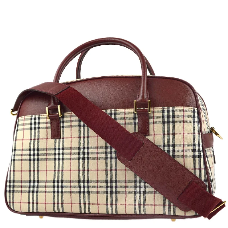 BURBERRY Beige Bordeaux  Check 2way Handbag 181833