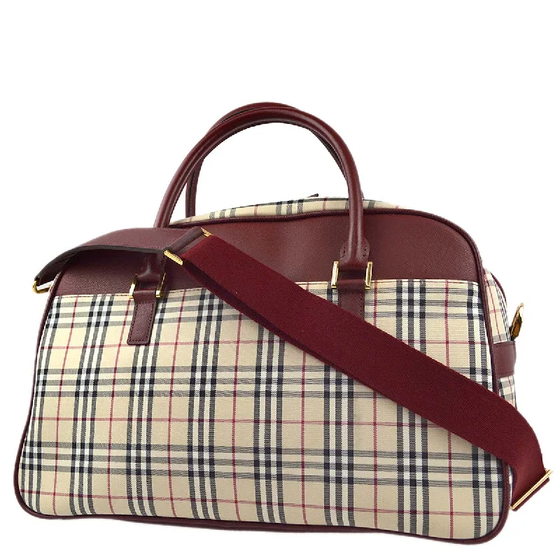 BURBERRY Beige Bordeaux  Check 2way Handbag 182065