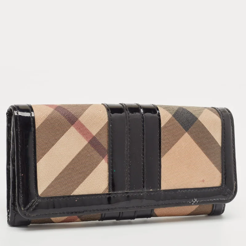 BURBERRY Black Novacheck Canvas and Patent Leather Penrose Continental Wallet