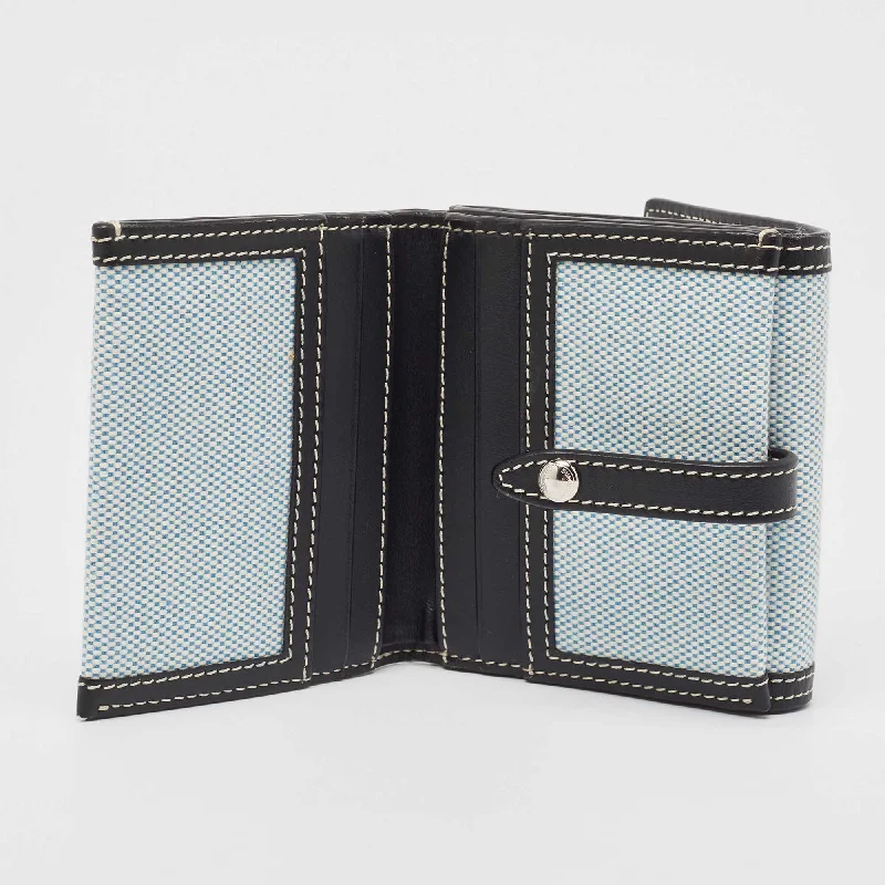 BURBERRY Blue/Black Canvas and Leather Luna Compact Wallet