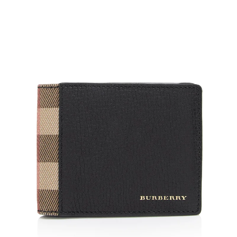 Burberry Calfskin House Check Bi-Fold Wallet (SHF-a1iZNa)