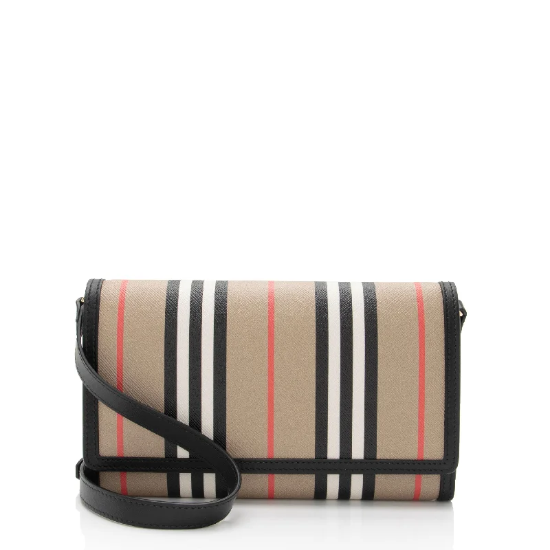 Burberry E-Canvas Icon Stripe Hannah Wallet on Strap (SHF-CZ3TIN)