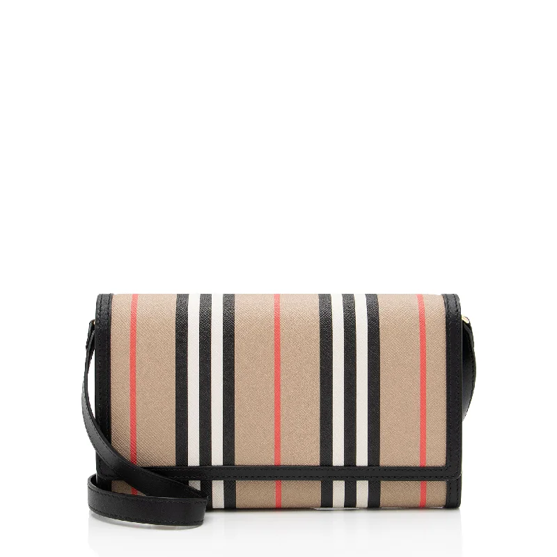 Burberry E-Canvas Icon Stripe Hannah Wallet on Strap (SHF-T6fpoo)