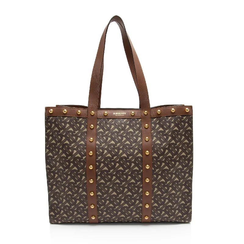 Burberry E-Canvas TB Monogram Studded Book Tote (SHF-TqIh4Z)