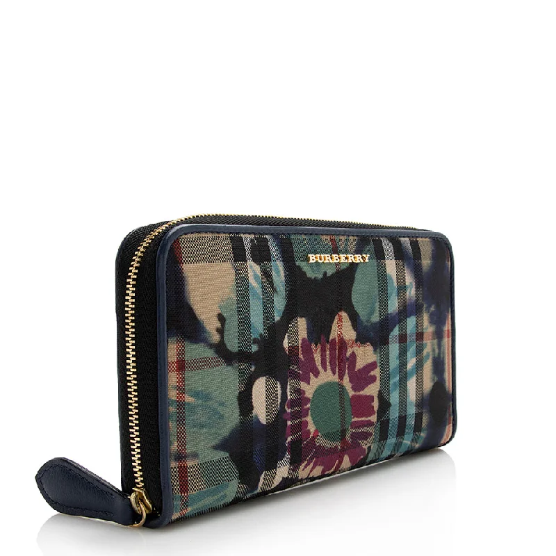 Burberry Haymarket Check Floral Zip Around Wallet (SHF-21970)