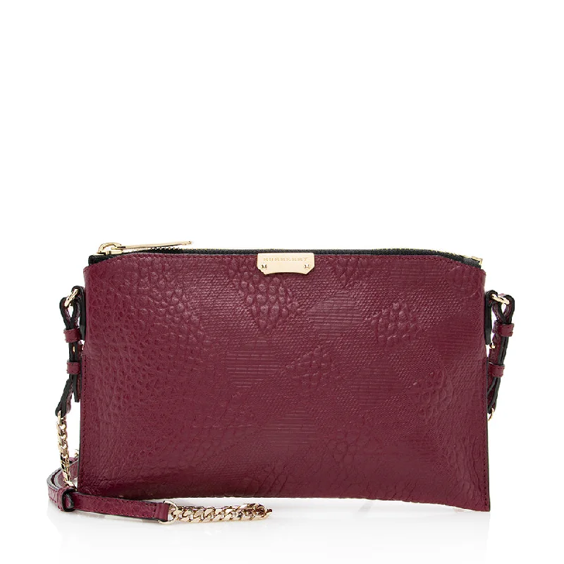 Burberry Leather Embossed Check Peyton Crossbody Bag (SHF-19230)