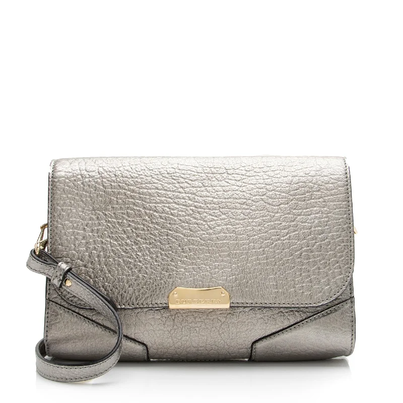 Burberry Metallic Grained Leather Abbott Small Crossbody Bag (SHF-23382)