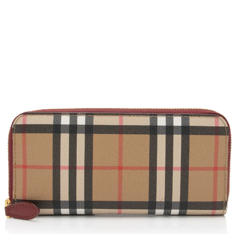 Burberry Vintage Check Leather Zip Around Wallet (SHF-OL7T5O)