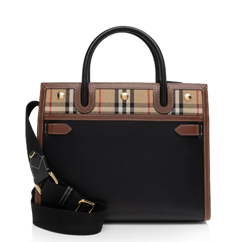 Burberry Vintage Check Smooth Calfskin Title Small Tote (SHF-6YrXPu)