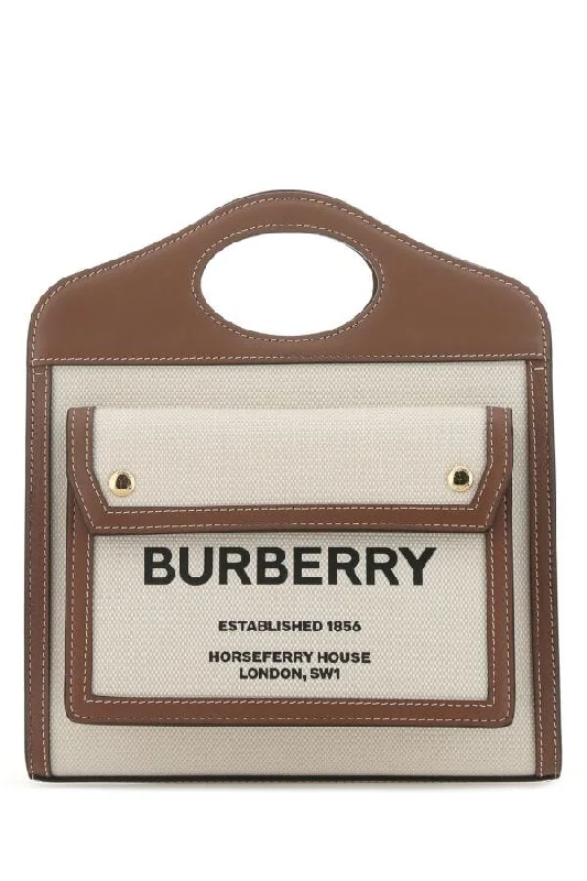 Burberry Woman Two-Tone Canvas And Leather Mini Pocket Handbag