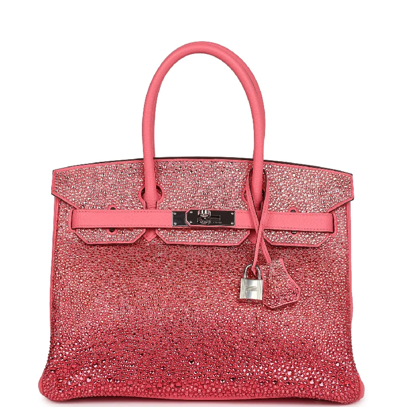 Custom Ombre Swarovski Crystal Hermes Birkin 30 Rose Azalee Clemence Palladium Hardware