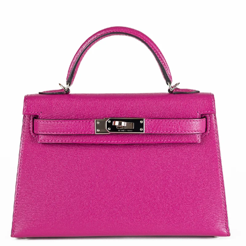 Hermes 20cm Rose Pourpre Chevre Mini Kelly w/ Palladium Hardware